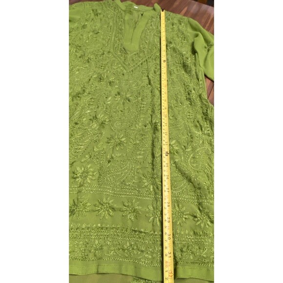 Women’s Medium Kaftan MIDI V Neck Sheer Tunic Top Boho Long Sleeve Dress Beach - Picture 13 of 16